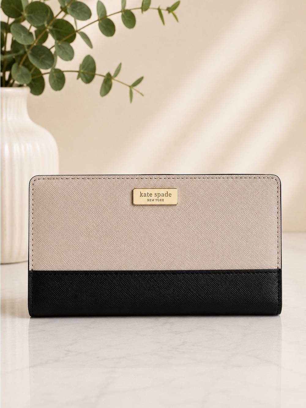 Kate Spade Cream and Black leather Continental Wallet